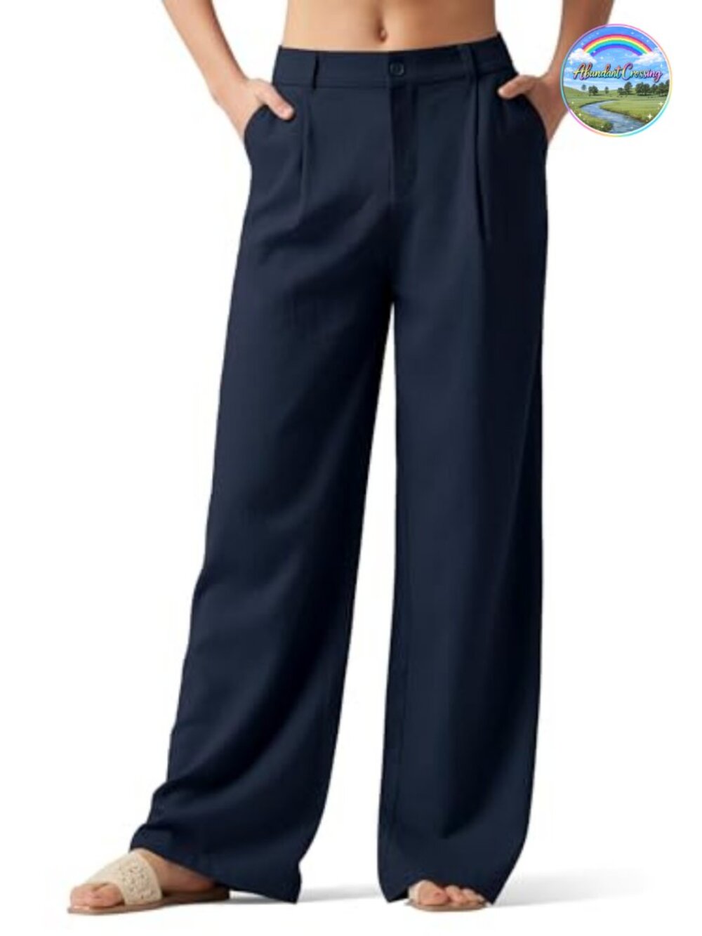 Women's Wide Leg Linen Pants High Waisted Casual Work Trousers with Pockets